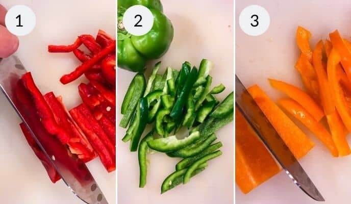 cut peppers for fajitas