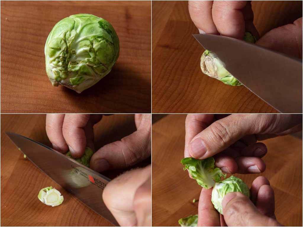Trim And Halve The Sprouts.
