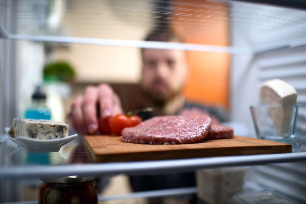 Burger in a refrigerator